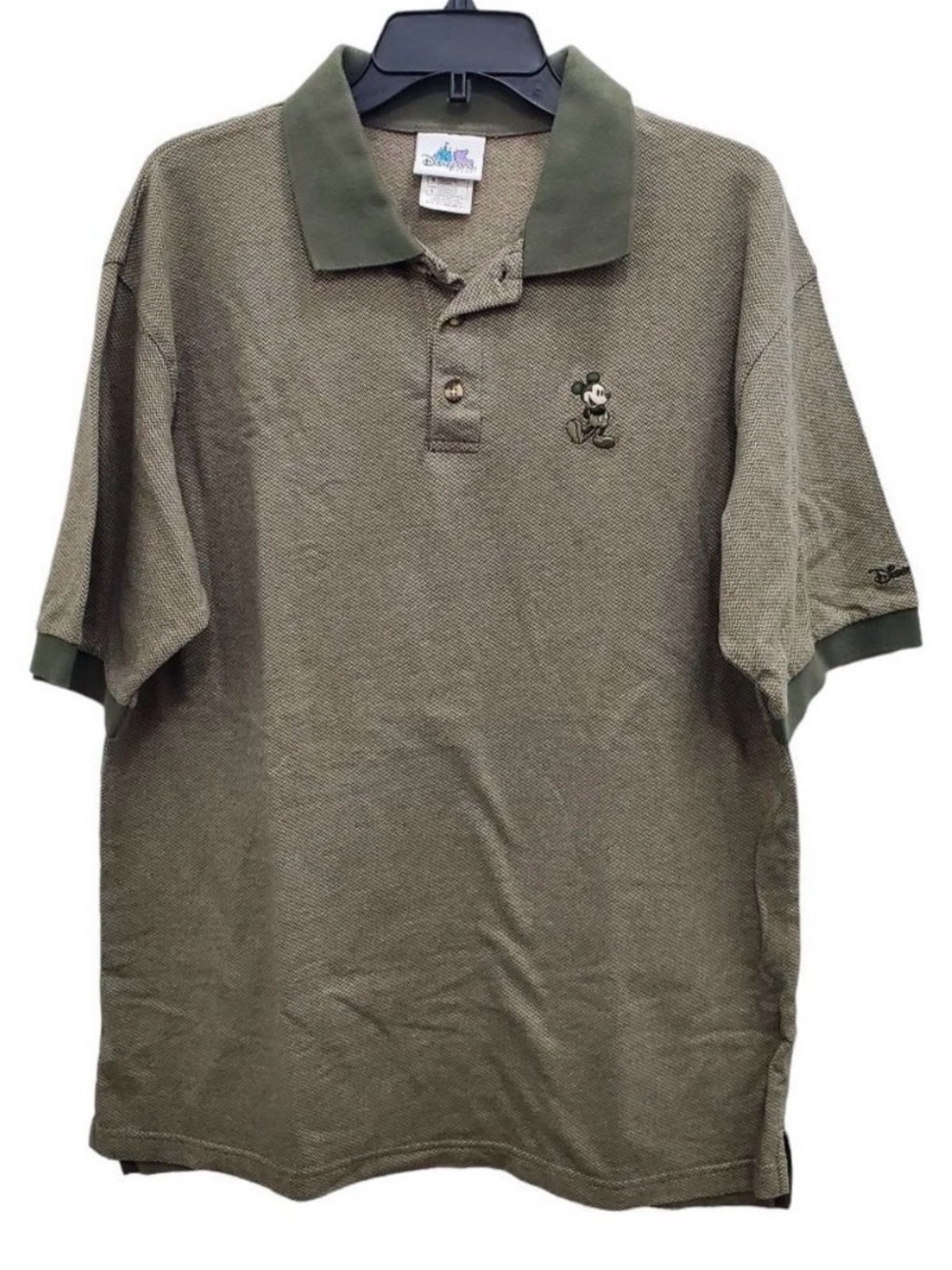 Disneyland Resort Men's Olive Green‎ Embroidered Mickey Fishbone Polo Size L